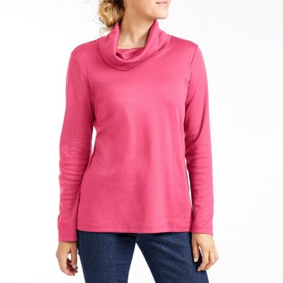 WHITE L.L.Bean Women's Pima Cotton Tee, Long-Sleeve Cowlneck - Picture 1 of 8